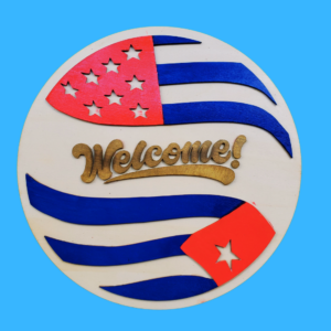 Letrero de Madera redondo Cuba-USA wellcome